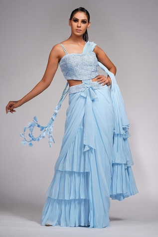 Shruti S Ruffle Pre-Draped Saree With Blouse