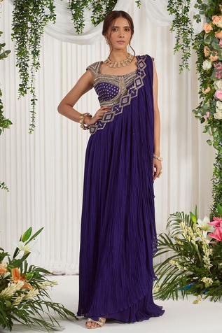 Nidhika Shekhar Utsav Narangi Embroidered Saree
