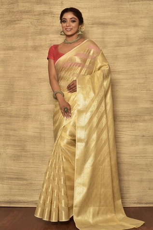 Arihant Rai Sinha Banarasi Woven Floral Stripe Pattern Saree