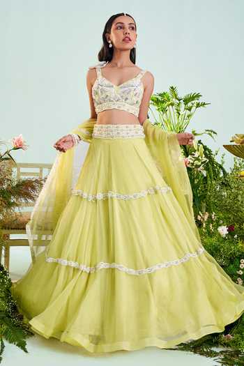 Mani Bhatia Sophia Tiered Embroidered Lehenga Set 