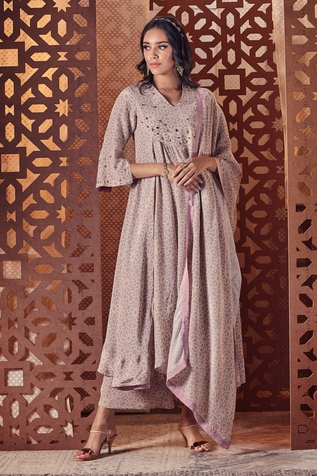 Charkhee Geometric Print Anarkali Pant Set