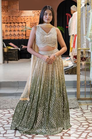 Ombre Embroidered Lehenga & Blouse Set For Kids