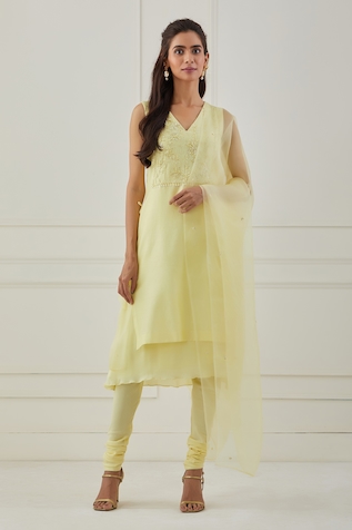 Bottle Green Bandhani on Silk Kurta with Mirror Work – Naina Jain