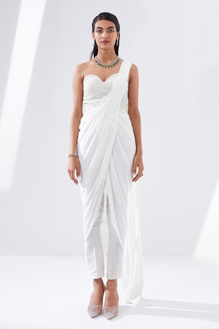 Tisha Saksena Magnolia Pant Saree With Embroidered Bustier