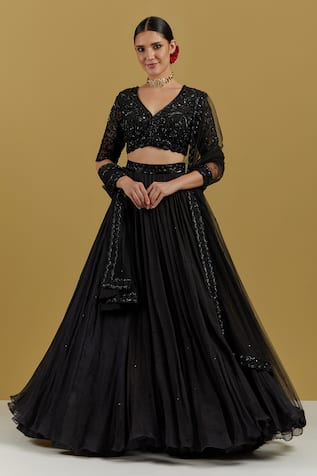 Black Coloured Faux Georgette with Embroidery work Party wear Crop Top –  Royskart