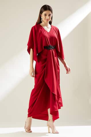 Embroidered Draped Gown For Kids