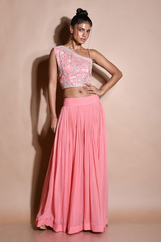 Aksh One Shoulder Crop Top & Skirt Set