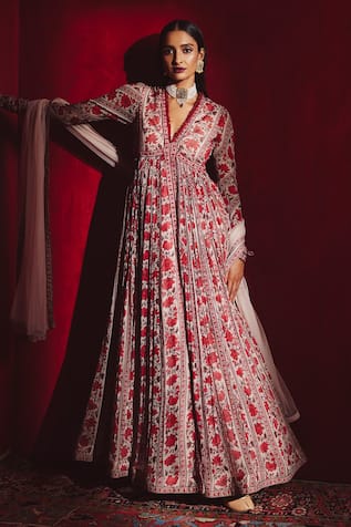 Terra Floral Print Anarkali With Dupatta 
