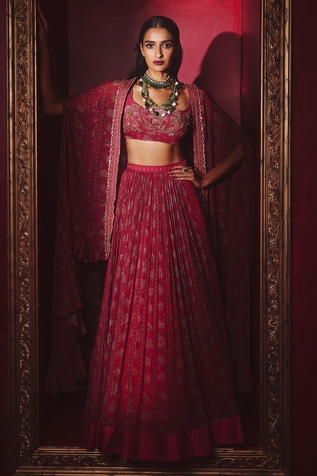Ridhi Mehra Roos Floral Print Cape Lehenga Set