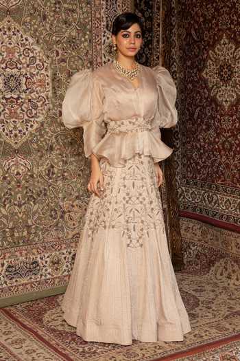 Ankur J Oat Nut Jacket & Lehenga Set 