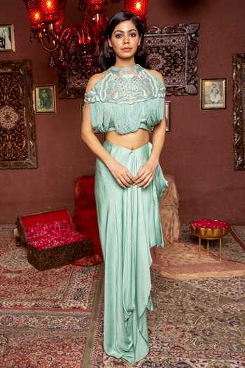 Ankur J Embroidered Cape & Draped Skirt Set 