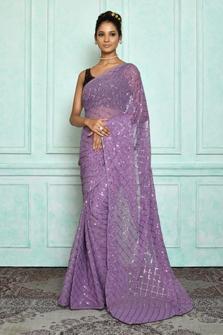 Nazaakat by Samara Singh Georgette Checkered Sequin Embroidered Saree