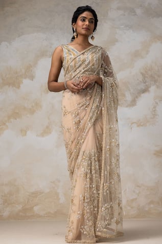 Floral Embroidered Saree With Blouse 