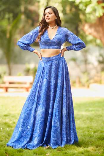 Ankita Dharman Midnight Floral Print Lehenga & Blouse Set 