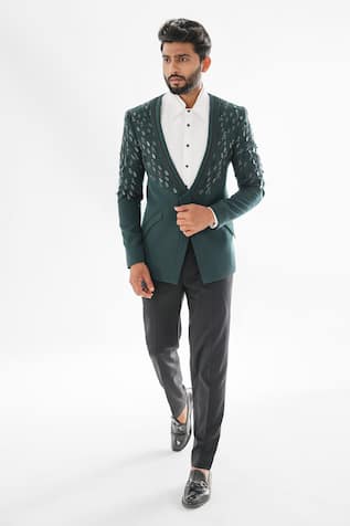 Bottle Green Embroidered Bandhgala Jacket With Pants Design by Mint Blush  Men at Pernia's Pop Up Shop 2024