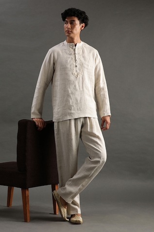 Byb Premium Placket Pearl Embroidered Kurta & Pyjama Set