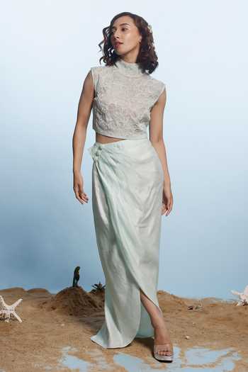Eclat By Prerika Jalan Pearl Embellished Marine Pattern Top With Skirt 