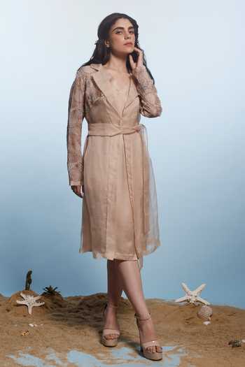 Eclat By Prerika Jalan Sea Shell Embroidered Trench Jacket With Dress 
