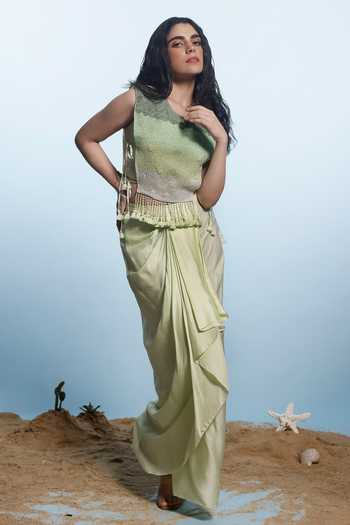 Eclat By Prerika Jalan Cutdana Embellished Green Skirt Set 