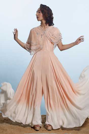 Eclat By Prerika Jalan Embroidered Cape & Ombre Jumpsuit 