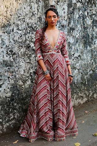 SVA by Sonam & Paras Modi Bohemian Stripe Print Anarkali 