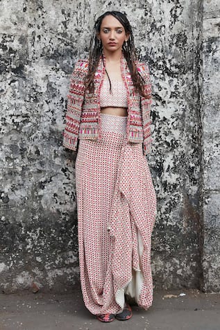 SVA by Sonam & Paras Modi Embroidered Jacket & Draped Skirt Set 