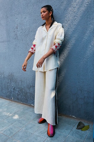 SVA by Sonam & Paras Modi Linen Placement Embroidered Shirt & Pant Set 