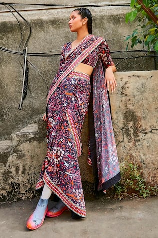 SVA by Sonam & Paras Modi Concrete Jungle Print Pre-Draped Saree With Blouse 