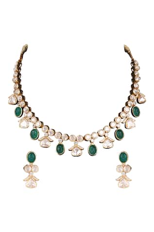 Sica Jewellery Moissanite Polki & Carved Stones Embellished Necklace Set 