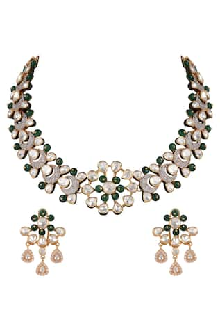 Sica Jewellery Moissanite Polki & Stones Embellished Necklace Set 