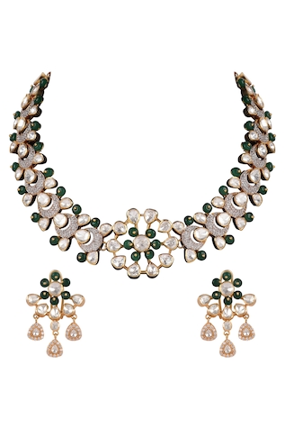 Sica Jewellery Moissanite Polki & Stones Embellished Necklace Set