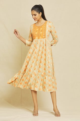 Buy Women Orange Stripe Casual Dress Online - 699983 | Allen Solly