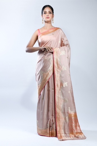 Sacred Weaves Floral Border Handloom Banarasi Handwoven Saree