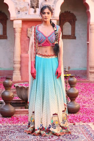 Ankur J Architectural Print Cape Lehenga Set 