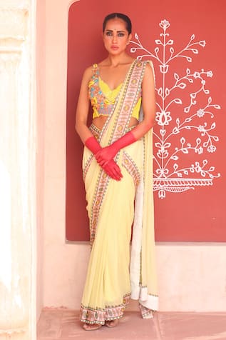 Ankur J Pre-Draped Saree With Embroidered Bustier 