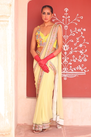 Ankur J Pre-Draped Saree With Embroidered Bustier