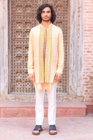 Ankur J Printed Waistcoat With Kurta Set 