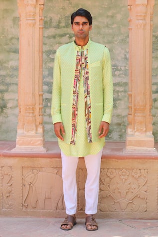 Ankur J Ogee Print Waistcoat With Kurta Set 