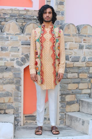 Ankur J Abstract Print Waistcoat & Kurta Set 