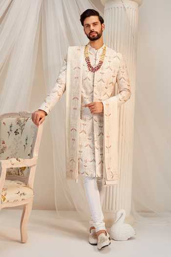 Rachit Khanna Floral Resham Embroidered Sherwani Set 