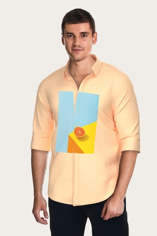 HeSpoke Cotton Orange Print Shirt