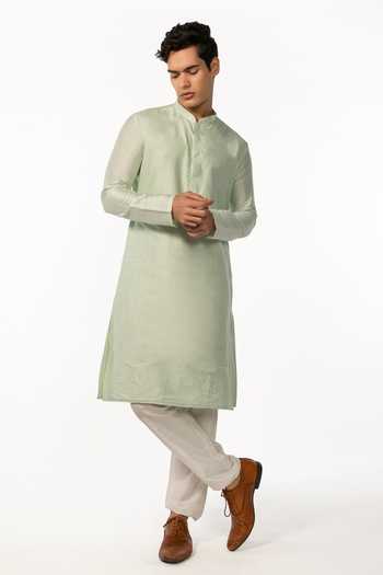 Kaka Calcutta Hem Embroidered Kurta & Pyjama Pant Set 
