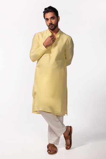 Kaka Calcutta Embroidered Yellow Kurta & Pant Set 