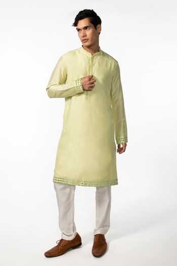 Kaka Calcutta Hem Embroidered Kurta & Pyjama Pant Set 