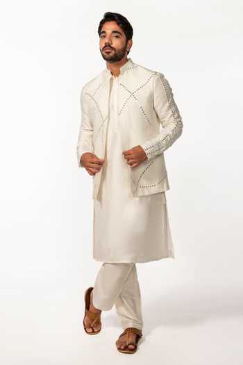 Kaka Calcutta Mirror Embroidered Ivory Bundi 