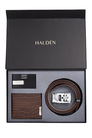 HALDÈN Belt & Card Holder Combo Gift Box Set