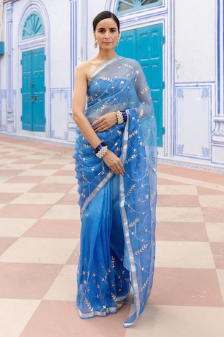 Geroo Jaipur Gota Patti Work Saree With Unstitched Blouse Fabric