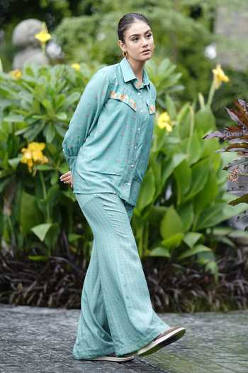 Leela By A Flap Pocket Shirt With Lotus Print Pant 