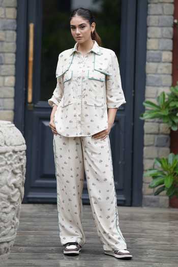 Leela By A Side Flap Lotus Print Shirt With Pant 