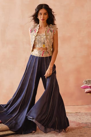 Payal Singhal Safari Pattern Jacket & Denim Sharara Set 